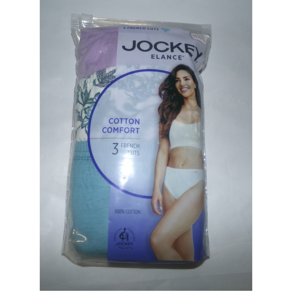 Jockey Elance French Cut Cotton Panties 3-Pack Size 11 4XL Purple Blue Floral